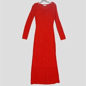 Zara Knit Red Crochet Maxi Dress S Boho Open Knit Sparkle Glam Event Party Comfy